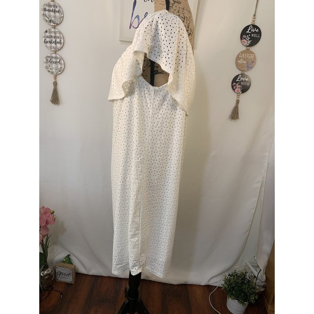 (F-151)Lola Grace Women’s Off Shoulder Midi Dress White Eyelet Polka Dot Size X - Picture 4 of 9